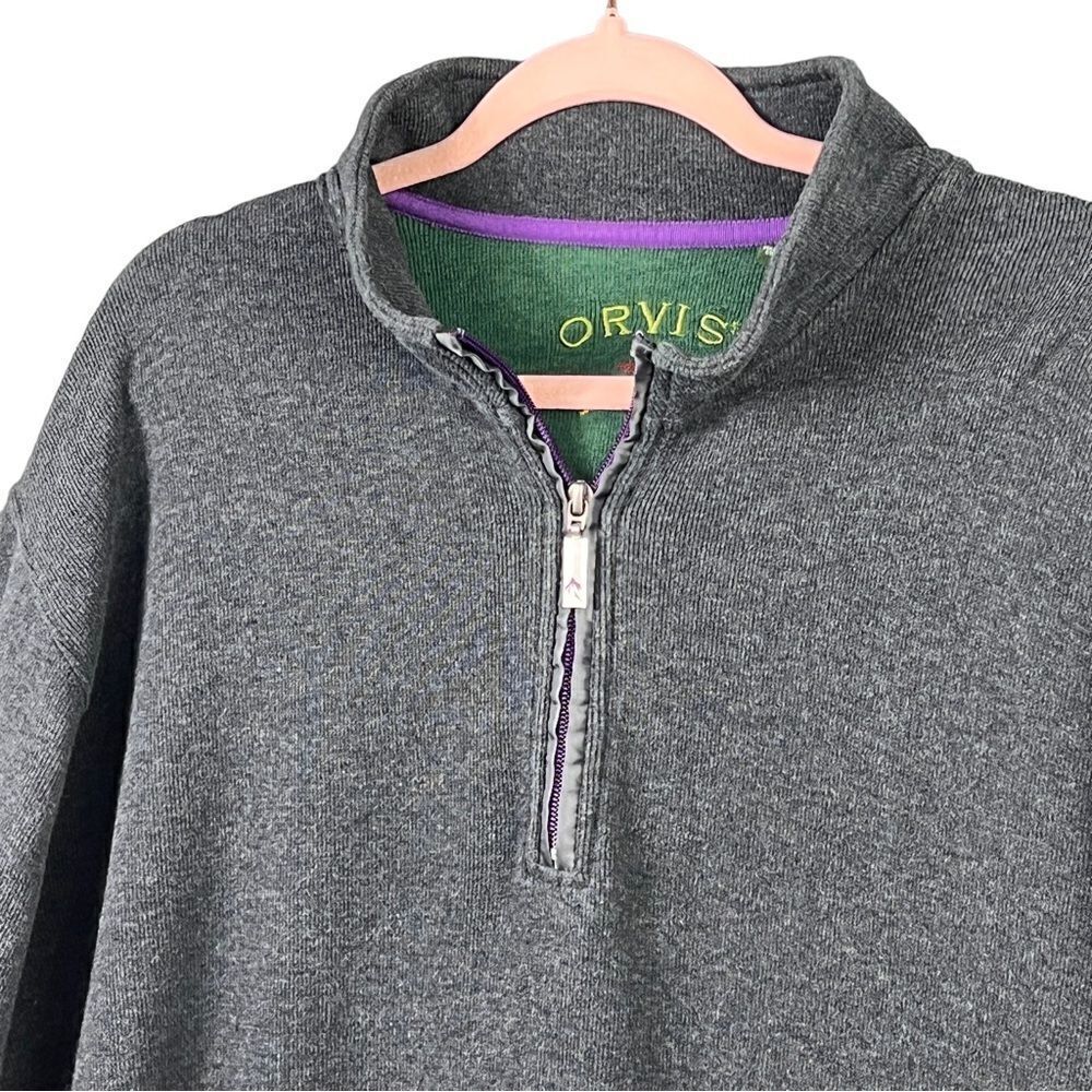 Orvis Quarter Zip Sweatshirt Men's Size Large Pull over Grey Long Sleeve - Picture 2 of 9